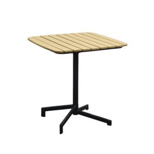 Table basse en métal, table d'extérieur à lattes carrées, table d'extérieur commerciale avec aspect bois, table à base croisée sur pied