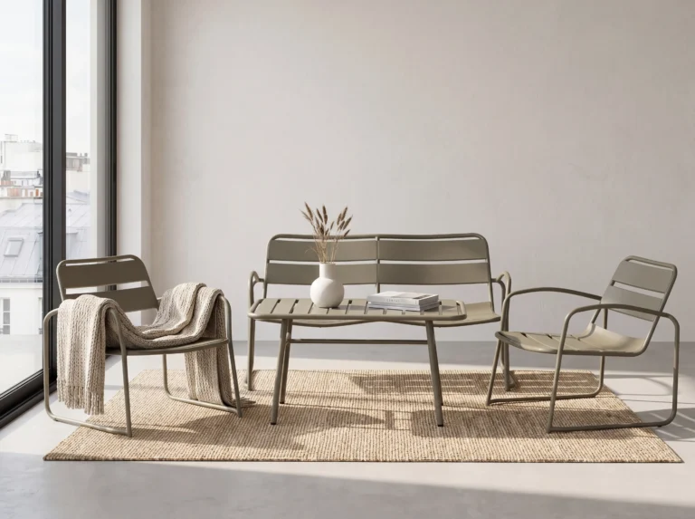 Moderne 4-delige metalen loungeset met sledebasis