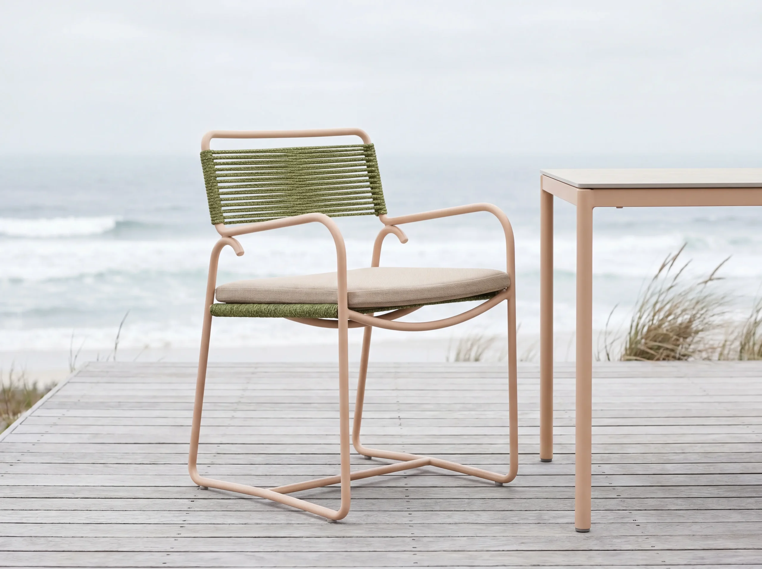 Fauteuil de salle à manger extérieur empilable en corde métallique