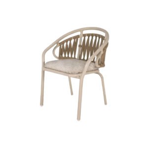 Fauteuil d'extérieur en corde tressée à cadre rond beige clair avec cadre en aluminium enduit de poudre et coussin amovible
