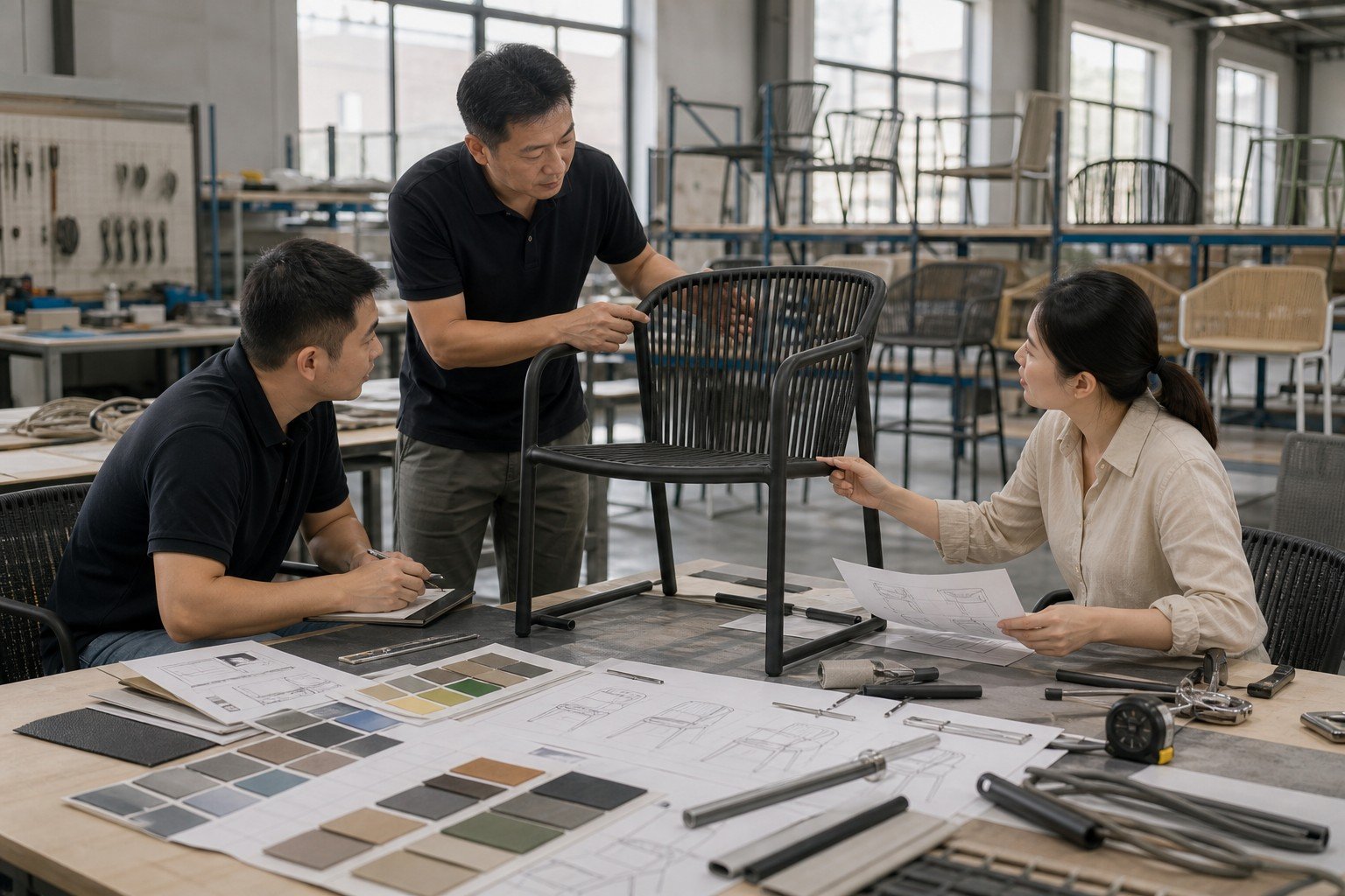 Mobilier d'extérieur OEM ODM examen d'échantillons avec dessins et échantillons de couleurs