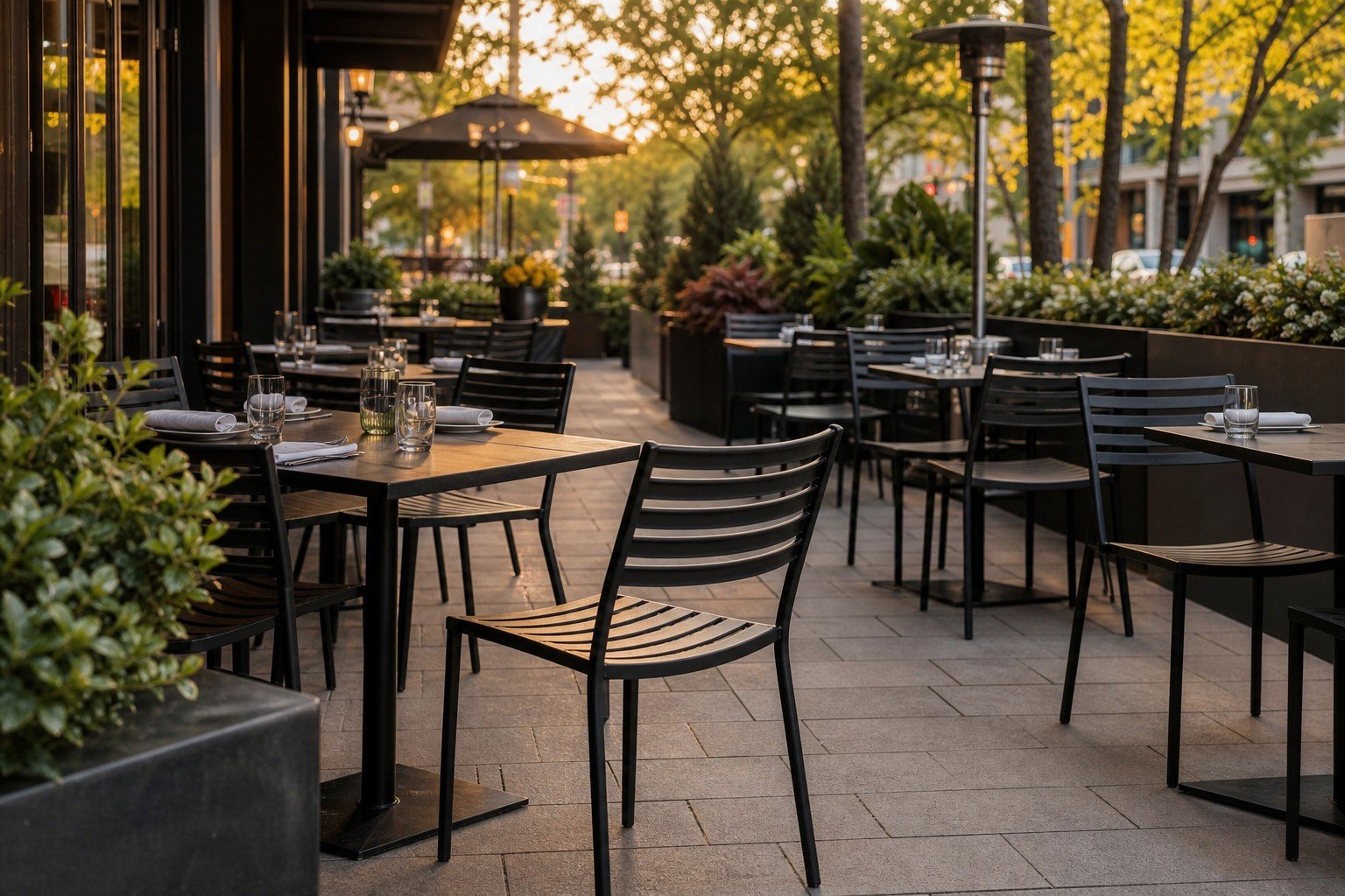 Restaurant meubles de patio en gros avec en métal durable des chaises et des tables