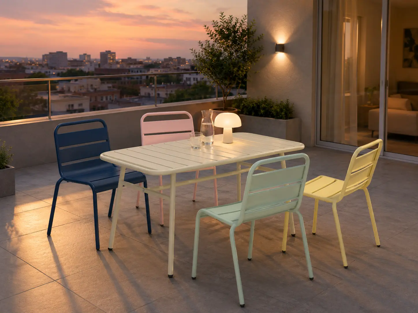 Ensemble de salle à manger d'extérieur en métal coloré 5 pièces Luma