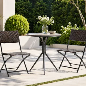Chaise de salle à manger pliante en métal et osier toutes saisons