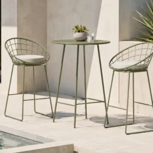 Tabouret de bar d'extérieur en métal avec coussin Luna Wire Basket
